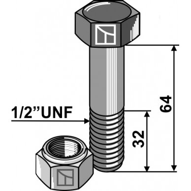 Varžtas su savaime užsifiksuojančia veržle - 1/2''UNF Varžtas su savaime užsifiksuojančia veržle - 1/2''UNF