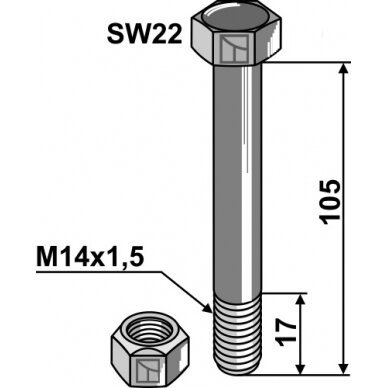 Varžtas su veržle M 14 x 1,5 - 10.9 Varžtas su veržle M 14 x 1,5 - 10.9
