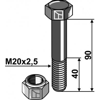 Varžtas su savaime užsifiksuojančia veržle - M20 - 10.9 Varžtas su savaime užsifiksuojančia veržle - M20 - 10.9