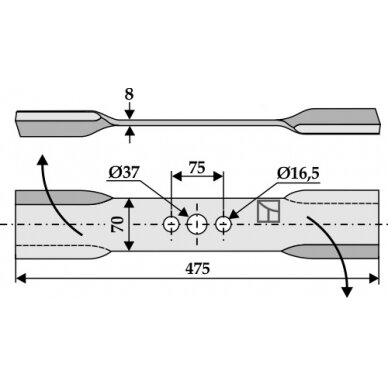 Žoliapjovės peilis 475mm, dešinė Žoliapjovės peilis 475mm, dešinė