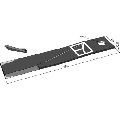 Žoliapjovės peilis 630mm, kairė Žoliapjovės peilis 630mm, kairė