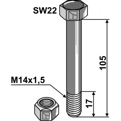 Varžtas su veržle M 14 x 1,5 - 10.9 Varžtas su veržle M 14 x 1,5 - 10.9