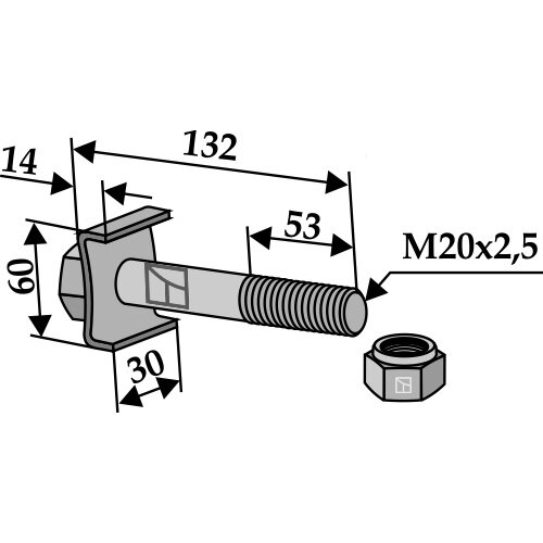 Varžtas su savaime užsifiksuojančia veržle M 20 x 2,5 - 8.8 1