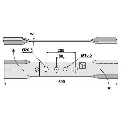 Žoliapjovės peilis 690mm, dešinė Žoliapjovės peilis 690mm, dešinė