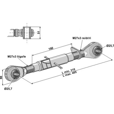 Centrinė traukė sustiprintais antgaliais M27x3