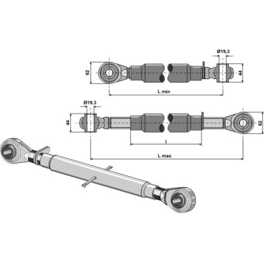 Centrinė traukė sustiprintais antgaliais M30x3,5
