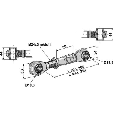 Centrinė traukė sustiprintais antgaliais M24 x 3