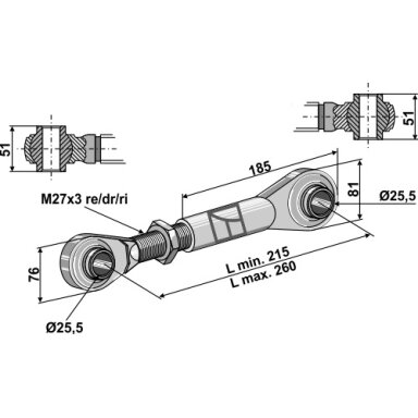 Centrinė traukė sustiprintais antgaliais M27x3