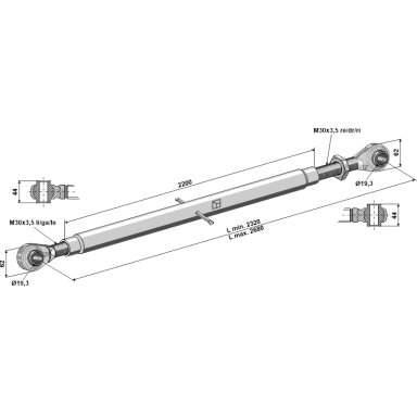 Centrinė traukė sustiprintais antgaliais M30x3,5