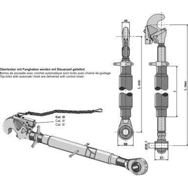 Centrinė traukė su automatiniu kabliu ir standartiniu antgaliu M36x3