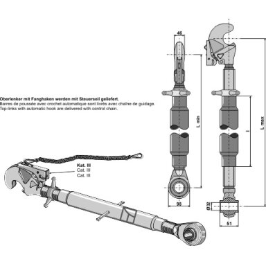 Centrinė traukė su automatiniu kabliu ir standartiniu antgaliu M36x3