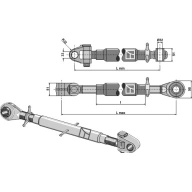 Centrinė traukė sustiprintais antgaliais and swivelling tie-rod M36x3 Centrinė traukė sustiprintais antgaliais and swivelling tie-rod M36x3