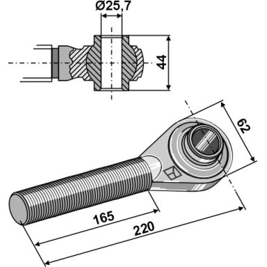 Sustiprintas traukės antgalis  M24x3 centrinei traukei