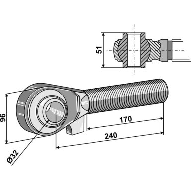 Centrinės traukės antgalis M40x3 - 170, III kat.