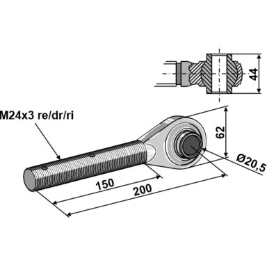 Sustiprintas centrinės traukės antgalis M24x3