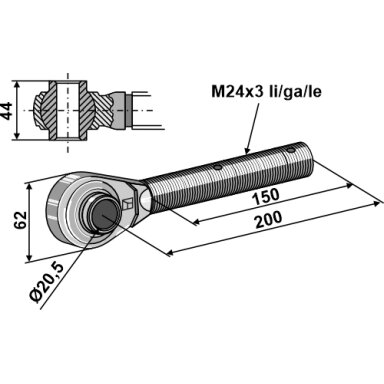 Sustiprintas centrinės traukės antgalis M24x3