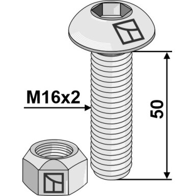 Varžtas su plokščia galvute with hexagon socket M16x2x50 su savaime užsifiksuojančia veržle Varžtas su plokščia galvute with hexagon socket M16x2x50 su savaime užsifiksuojančia veržle