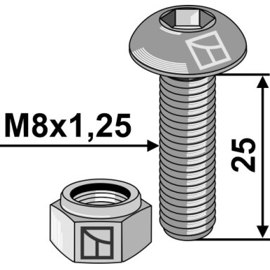 Varžtas plokščia galvute M8x1,25x25 with hexagon socket with nut
