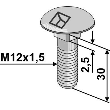 Varžtas plokščia galvute M12x1,5x30 without nut