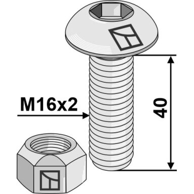 Varžtas su plokščia galvute with hexagon socket M16x2x40 su savaime užsifiksuojančia veržle Varžtas su plokščia galvute with hexagon socket M16x2x40 su savaime užsifiksuojančia veržle
