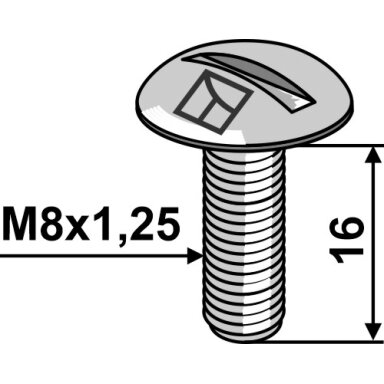 Varžtas plokščia galvute M8x1,25x16 - galvanized