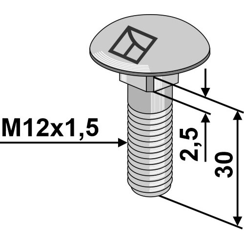 Varžtas plokščia galvute M12x1,5x30 without nut 1