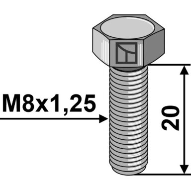 Šešiakampis varžtas M8x1,25x20 be veržlės, cinkuotas