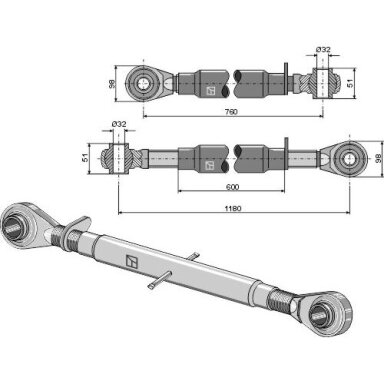Centrinė traukė su sustiprintais antgaliais, III kat., 760-1180 mm ilgio