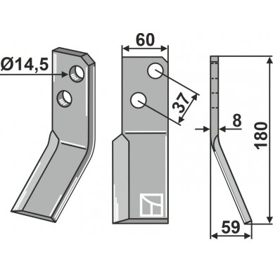 Šienapjovės peiliukas, dešinė 1