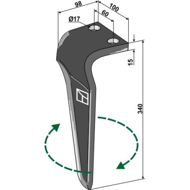 Frezos dantis Maschio Gaspardo, 340 mm, dešinė