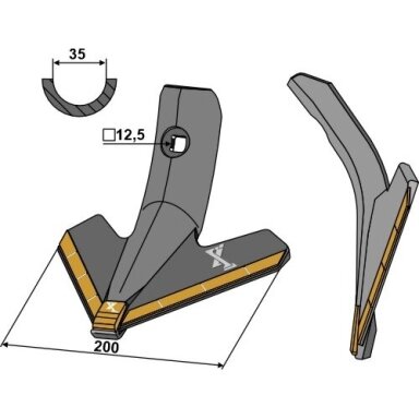 Strėlinis noragas su kietmetaliu 200 mm, 101.EXT-1178