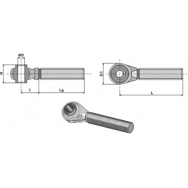Traukės antgalis, kairys sriegis 1 Traukės antgalis, kairys sriegis 1