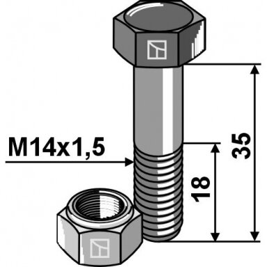 Varžtas M14x1,5x35 - 12.9 su fiksacine veržle