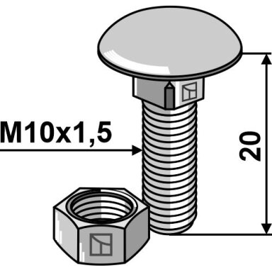 Varžtas M10x1,5x20 su veržle, cinkuotas