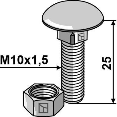 Varžtas M10x1,5x25 su veržle, cinkuotas