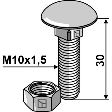 Varžtas M10x1,5x30 su veržle, cinkuotas