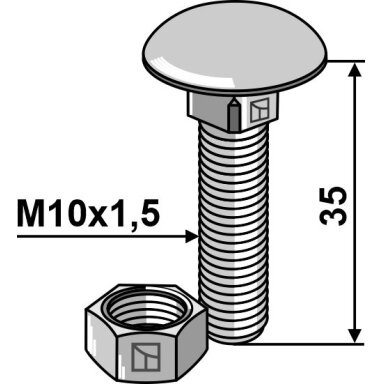 Varžtas M10x1,5x35 su veržle, cinkuotas