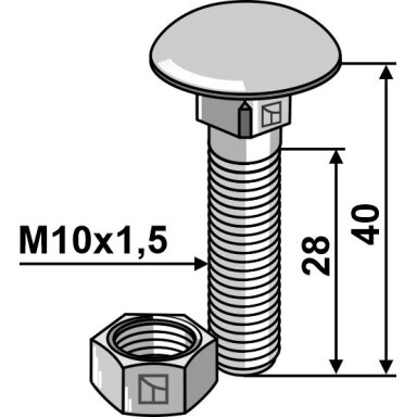 Varžtas M10x1,5x40 su veržle, cinkuotas