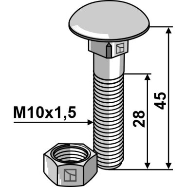 Varžtas M10x1,5x45 su veržle, cinkuotas
