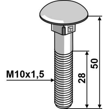 Varžtas M10x1,5x50 cinkuotas be veržlės