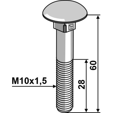 Varžtas M10x1,5x60 cinkuotas be veržlės