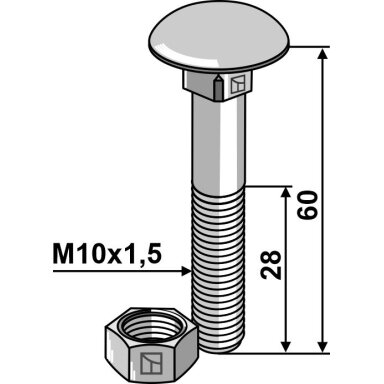Varžtas M10x1,5x60 su veržle, cinkuotas