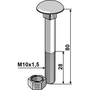 Varžtas M10x1,5x80 m. møtrik - galvaniseret