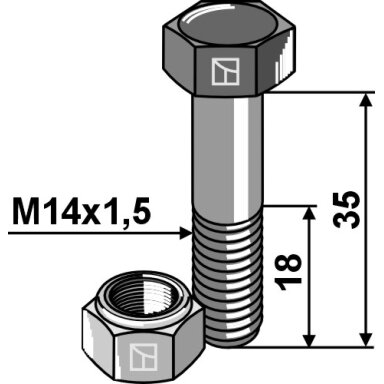 Varžtas M14x1,5x35 - 12.9 su fiksacine veržle