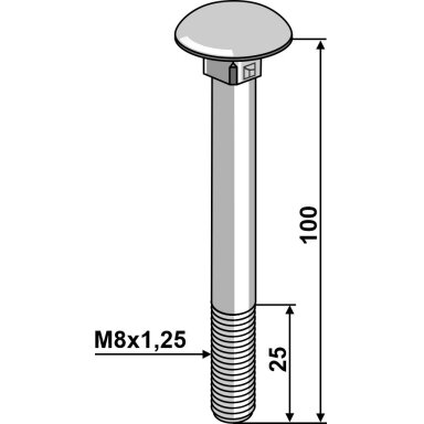 Varžtas M8x1,25x100 cinkuotas be veržlės