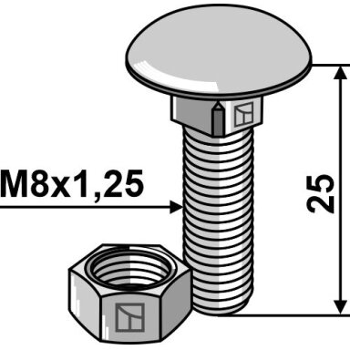 Varžtas M8x1,25x25 su veržle, cinkuotas