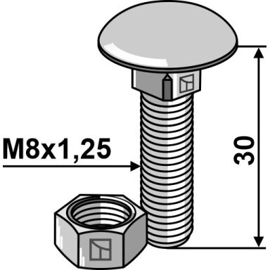 Varžtas M8x1,25x30 su veržle, cinkuotas