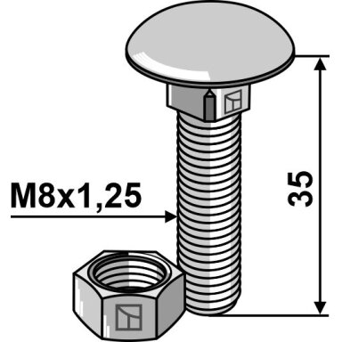 Varžtas M8x1,25x35 su veržle, cinkuotas