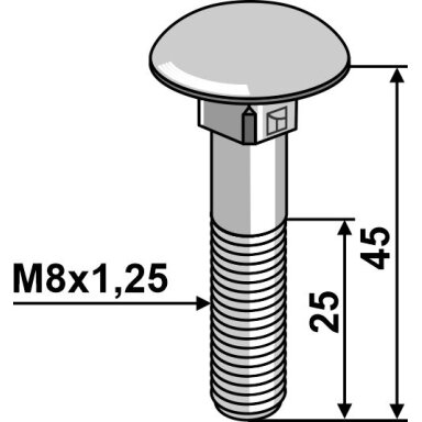 Varžtas M8x1,25x45 cinkuotas be veržlės