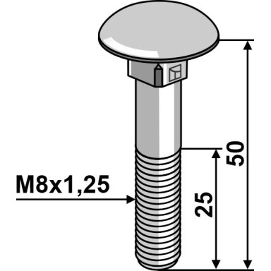 Varžtas M8x1,25x50 cinkuotas be veržlės
